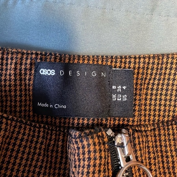 Retro Minimalist Houndstooth Pants 4 Edgy Rust Black Alt Trouser ASOS Zip Mod - Picture 12 of 16